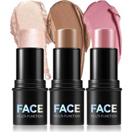 3PCS Colorete En Crema Contour Stick Iluminador En Stick, Bronzer y Blush Barra De Maquillaje Multifuncional, Resistente al Agua, Persistente, Define Los Pómulos y Esculpe el Rostro