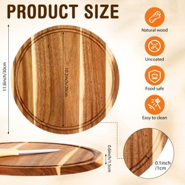 Patelai 10 Pcs Round Wood Cutting Boards Bulk 12 Inch Acacia Wooden Charcuterie Boards 0.6 Inch Thick with Juice Groove Bread Pizza Meat Fruit Cheese Vegetables Chopping Cutting Kitchen Serving Trays