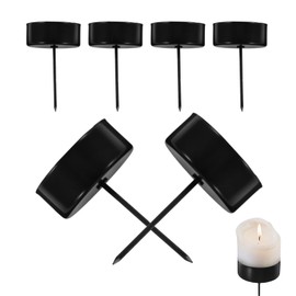Veemoon 6pcs Candle Holder Stakes Taper Mteal Candlestick Holders with Spike Reusable Candle Stand Base Heavy Duty Pillar Candlestick for Wreath Table Centerpiece Easter Party Baptism, Black
