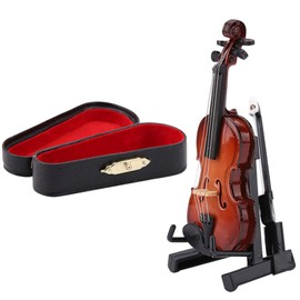 Miniature Violin Model, Wooden Tiny Violin Instrument Model with Stand Case, Mini Violin Display Ornament Craft, Small Violin Joke, Musical Instrument Home Decor
