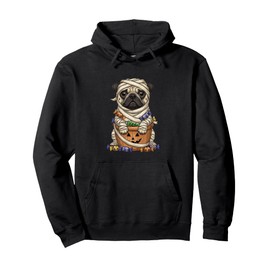 Funny Pug Spooky Mummy Costume Candy Trick-or-Treat Basket Pullover Hoodie