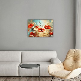 LURENCZH Poppy Canvas Wall Art Poppies and Butterfly Picture Prints Red Flower Paintings for Living Room Girl Room Decor Framed(Poppy-1,12.00" x 18.00")