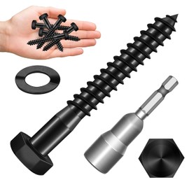 Mywish 12Sets 5/16" x 2-1/2" Lag Bolts, Stainless Steel Heavy Duty Hex Head Lag Screws, Construction Black Lag Screws for Wood Working & Outdoor Use with Washers and Hex Socket Drill Bit