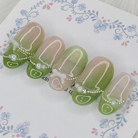 Green Mist Handmade Nail Tips - Oval XL / 그린 미스트 수제네일팁 - 오벌XL
