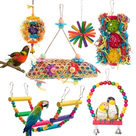 AFUOWER 6 PCS Bird Shredding Toys for Parakeet Chewing Toy, Bird Cage Swing Toys, Climbing Ladder Hanging Cage Foraging Shredder Bird Toy for Small Bird Cockatiel, Mynah, Love Birds, Finches