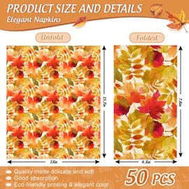 JarThenaAMCS 50 Pcs Fall Leaves Guest Napkins Autumn Maple Leaf Disposable Napkins Watercolor Dinner Hand Paper Napkin for Bathroom Thanksgiving Holiday Party Table Supplies