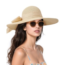 Beach Sun Hats Straw Hat for Women, Summer Wide Brim Hats for Women UV Protection UPF 80+, Womens Travel Foldable Sun Hat