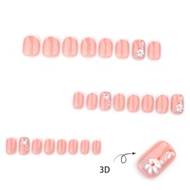 EYZOTSF Press on Nails Short Square Shaped Acrylic Extra Short Length Square False Nails with Designs Artificial Fake Nail with Charms Glue Stick ons Fingernails for Women Girls(JP3774)