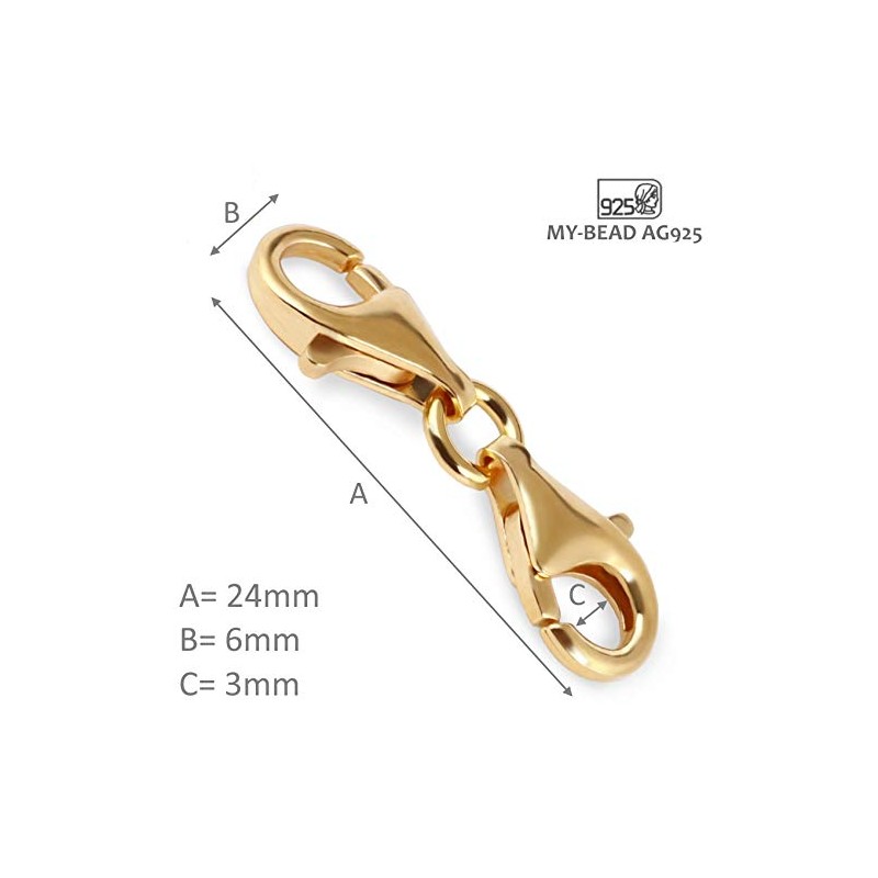 DIY925 Double Carabiner 925 Sterling Silver 24K Gold Base Clasp