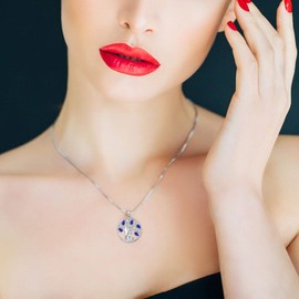 YL Tree of Life Necklace 925 Sterling Silver cut September Birthstone Spinel Blue Family Tree Girl Pendant Necklace for Women,45+3CM