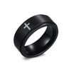 8mm Titanium Steel Black Fidget Ring Engraved Small Cross Stainless