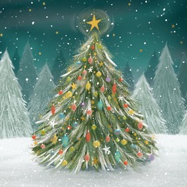 Marie Curie Charity Christmas Tree Greeting Cards, 14x14cm, Pack of 10 with Envelopes, 1 Design, 100% FSC Board, Made in UK