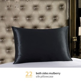 ZIMASILK 100% Pure 22 Momme Mulberry Silk Pillowcase for Hair and Skin, Upgraded Silk Durable, Soft & Smooth, Both Sides Premium Grade 6A Silk, 1pc (Standard Size 50x75 cm, Black)