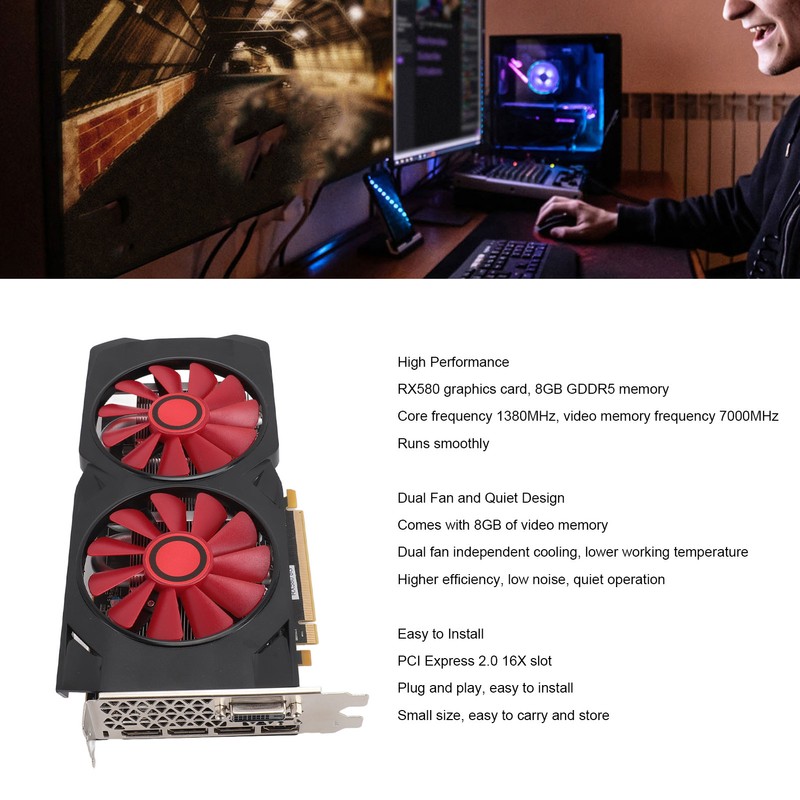 Game Graphics Card RX580 8GB GDDR5 256bit Quiet Dual Cooling