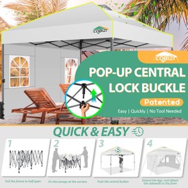 COBIZI 10x10 Pop up Canopy Tent with Sidewalls One Person Setup, Easy Outdoor Commercial Event Gazebo Shelter Enclosed Waterproof, with Air Vent, 4 Sandbags for Garden,Party,White