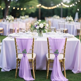FUHSY Lavender Wedding Chair Sashes Chair Bows 24 Pack 8FT Long Sheer Tulle Chairs Sashes Covers Bulk Aisle Decorations for Wedding Ceremony Banquet Church Chairs Covers Bows Outdoor Decor
