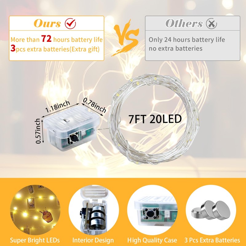 chzk 8 Pack Fairy Lights 7Ft 20 LED Twinkle String