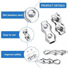 Flintronic 28PCS M3 Wire Rope Clamp with M3 Wire Rope Thimbles, 304 Stainless Steel Wires Rope Clips, 3mm Duplex Bolt Cable Clamps, Fence wire Connector for Awning Fixed Clothesline Tensioner