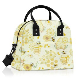 Clastyle Summer Large Insulated Lunch Bag Women Waterproof Small Cool Bag Adult with Strap Leakproof Lunch Bag for Picnic Work Office Bee Daisy
