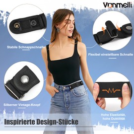 VONMELLI 2 Pack Stretch Belt for Men and Women, 2 Loops Without Buckle, Stretchy Sides, Waist Belt, Adjustable Invisible Belt for Jeans, blue