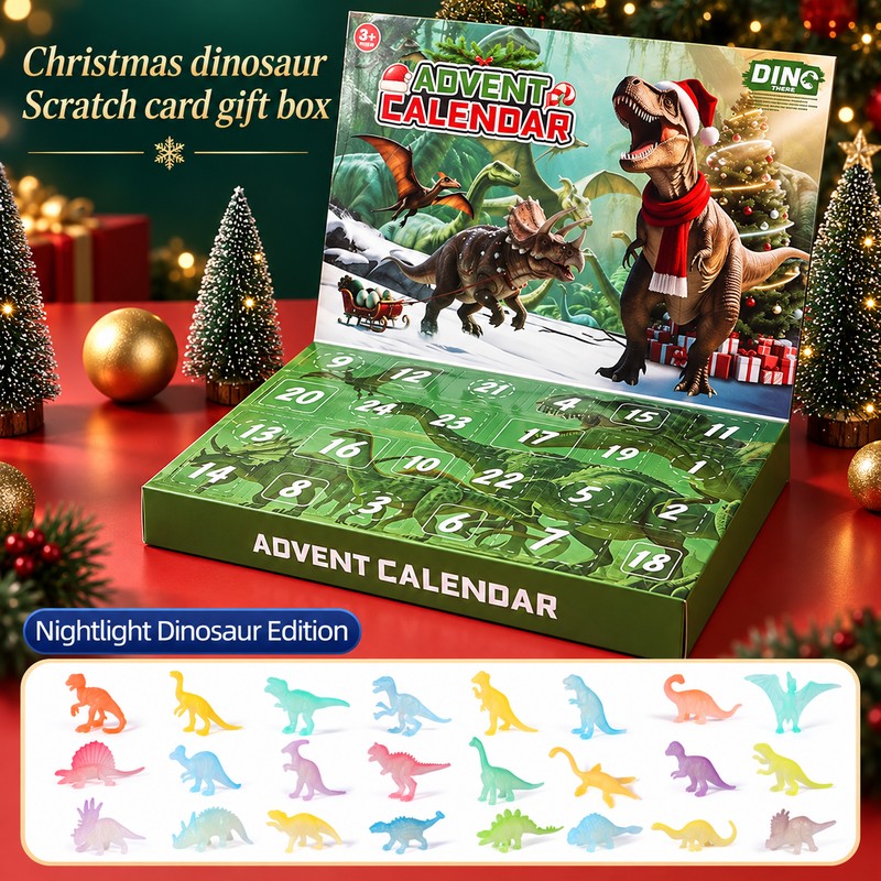 Dinosaur Christmas Countdown Calendar 2026, 24-Day Advent Calendar with 24