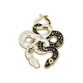 Yin Yang Snakes Enamel Pin - Black White Coiled Serpent with Gold Accents Metal Badge | Gothic Celestial Accessory for Backpack Jacket Hat | Gift for Snake Lovers