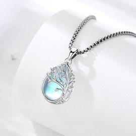 LOOVE Tree of Life Necklace Sterling Silver Moonstone Necklace for Women Tree of Life Pendant Moonstone Jewelry Gifts