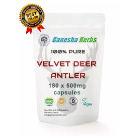 Ganesha Herbs VELVET DEER ANTLER  EXTRACT 180 CAPSULES 🦌  WORLD'S BEST 20:1 POTENCY!
