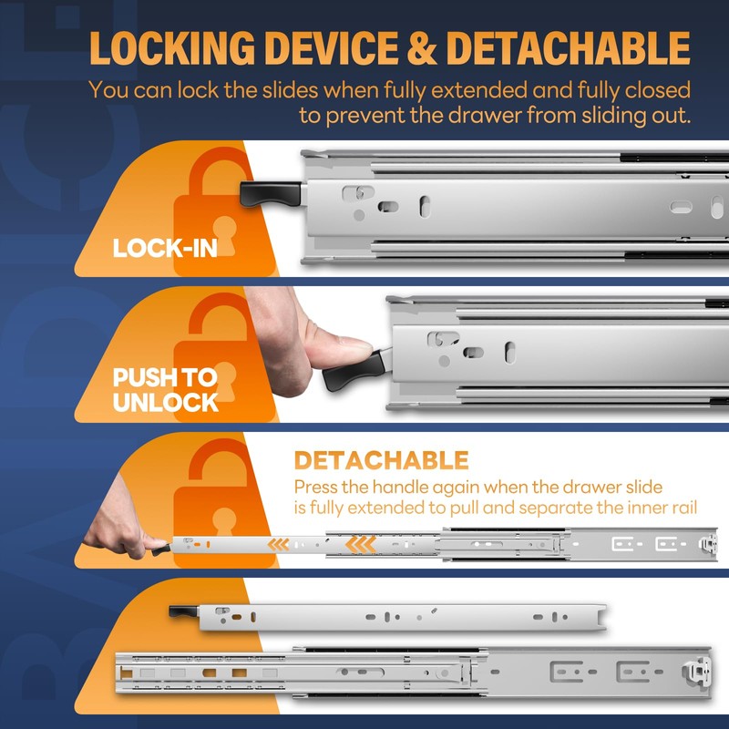 BAIDICE 1 Pair Heavy Duty Locking Drawer Slides with Lock