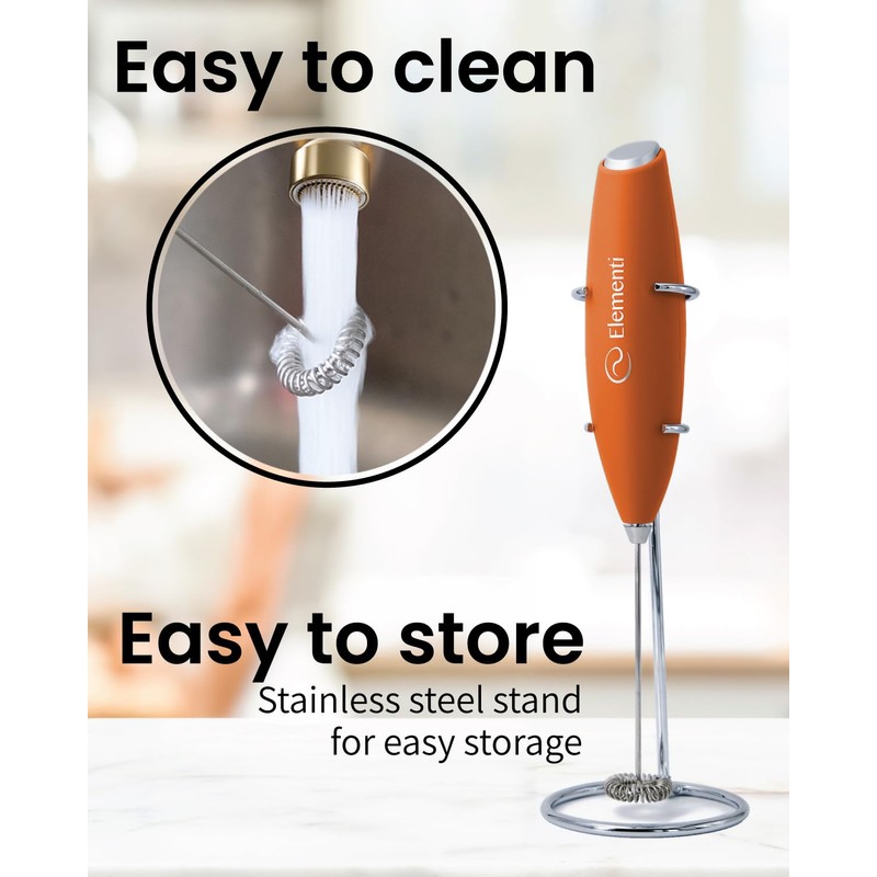 Elementi Portable Milk Frother & Stand – Compact Mixer for