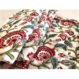 Traditional Jaipur Printed Cotton Fabric by The Yard, Indian Print Fabric Cloth for Summer Dress, Kurti, Cushion, Sofa Cover, Scarf. (5 Yards)