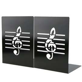 A Pair Black Fashion Creative Music Note Solid Metal Book Stand Bookends for Kids Music Lover Home Office Decoration