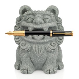 BEIZHAN Cute Pen Holder for Deask, Lion Stone Pen Stand, Chinese Feng Shui Desk Organizer, Animal Figure for Office/Study Display Decoration