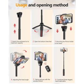 Aureday 38 cm Mini Tripod for Action Camera, Portable Travel Vlog Tripod Stand with 4-Piece Extension Rod, Mini Selfie Stick Tripod for Max Action Camera