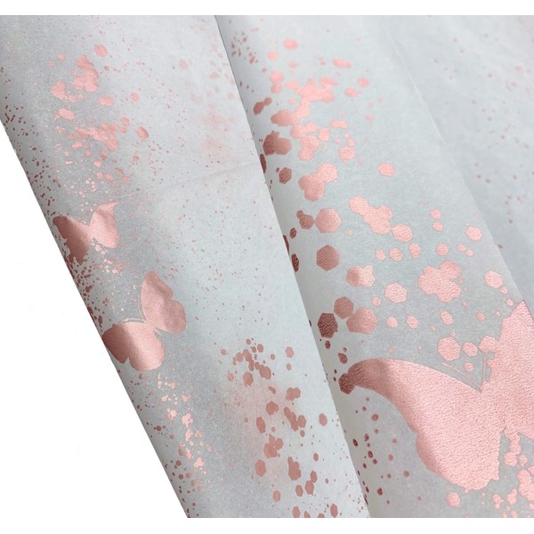 InsideMyNest Butterfly Dust Foil Metallic Tissue Paper Wrapping (30x20) (20 Sheets) (Rose Gold)
