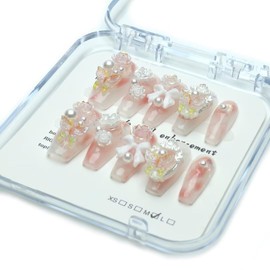 3D Nails Handmade Press on Nails Long | Hand painted nails with fashion Design | Reusable fake Nails For Women And Girls | False Nails 10 Pcs(M) FAB-007