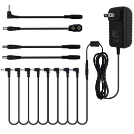 pigtone Pedal Power Supply Adapter 9V DC 2A 2000ma Tip Negative 8 Way Daisy Chain Cables for Guitar Effect Pedals