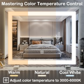 FENNIO FENNIO Vanity Mirror with Lights20"x23" Lighted Makeup Mirror, Large Makeup Mirror with Lights, Touch Sensor with Dimmable 3 Modes Square White