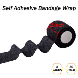 BQTQ 50 Rolls Self Adhesive Bandage Wrap Black Bandage Tape Self Adherent Wrap 2 inch Bandages Self Adhesive Wraps Stretch Bandage Wrap Roll for Wrist Ankle Swelling Sprains (Black)