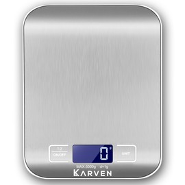 Karven AccurCore 4 Digital Kitchen Scales, Professional Weighing Scales, Stainless Steel for Food, Coffee, Jewellery - Precision Electronic Weight Scale with LCD Display, Tare Function - (1g / 5kg)