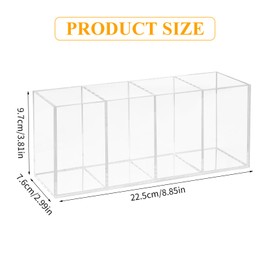 heavenlife Acrylic Pen Pencil Holder, 4 Compartments Clear Pen Pot, Makeup Brush Holder, Cosmetic Organizer Cup for Desk, Classroom, Office, Stationary Organiser (22,5 x 7,5 x 9,5 CM)
