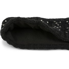 styleBREAKER Damen Stirnband mit Zopfmuster und Strass, weiches Fleece Innenfutter, Haarband, Headband 04026001, Farbe:Schwarz
