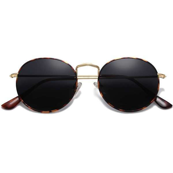 SOJOS Small Round Polarized Sunglasses for Women Men Classic Vintage Retro Shades UV400 SJ1014, Havana/Grey