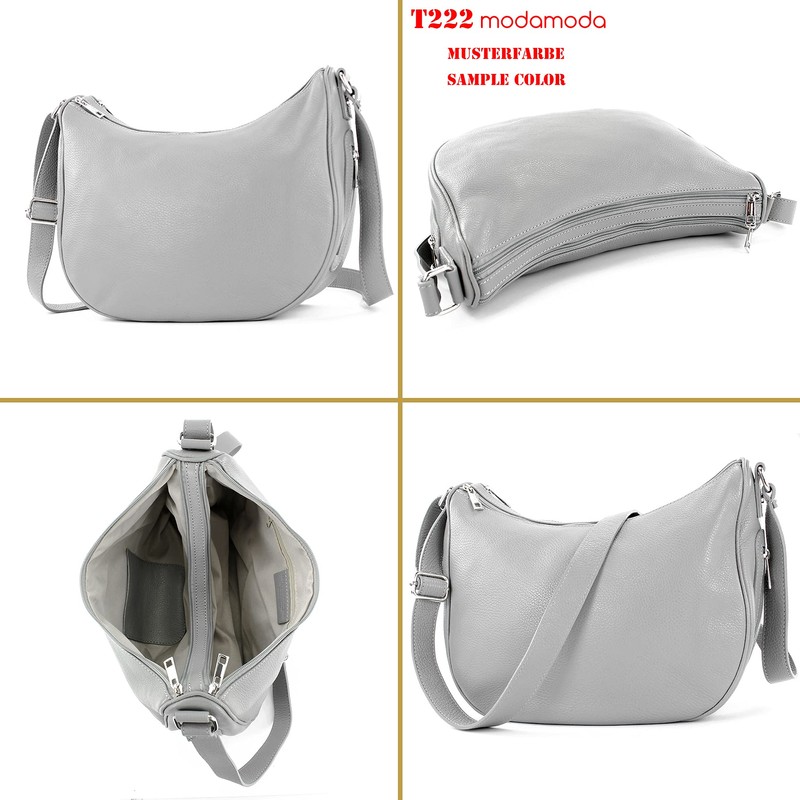 modamoda de - T222 - Italian Leather Shoulder Bag, grey