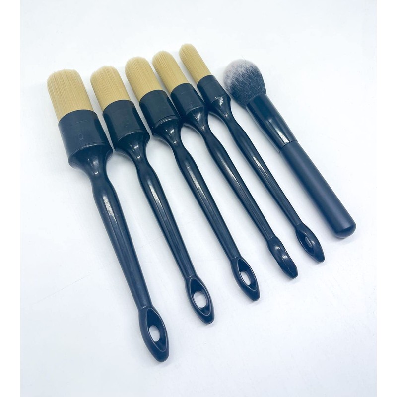 Car Detailing Brush Set, 6 Pack Natural Boars Hair Detailing
