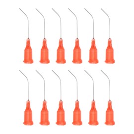 HARFINGTON 12pcs Blunt Tip Dispensing Needles, 24 Gauge 45 Degrees Bent Dispensing Tips 1" End Angled Dispenser Needle with Luer Elbow Blunt Needle for Oil or Glue Applicator, Red