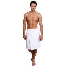 Green Bear bamboo men's luxurious shower/bath towel wrap (adjustable) - white