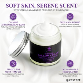 ZESTREE Whipped Tallow Cream, Nourishing Face & Body, Grass Fed, Vanilla & Lavender 113g