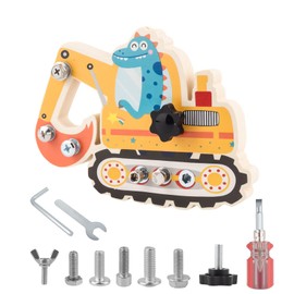 EliphonTowne Montessori Dinosaurier Schraubbrett Bagger Spielzeug - Feinmotorik，Holzspielzeug，Sensory Play，Nagelbrett FüR Kinder, Activity Board Toys，Geschenkideen Ab Jahre MäDchen Jungen