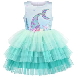 Girls Dress Aqua Green Sea Mermaid Gradient Tutu Tulle Party Size 6